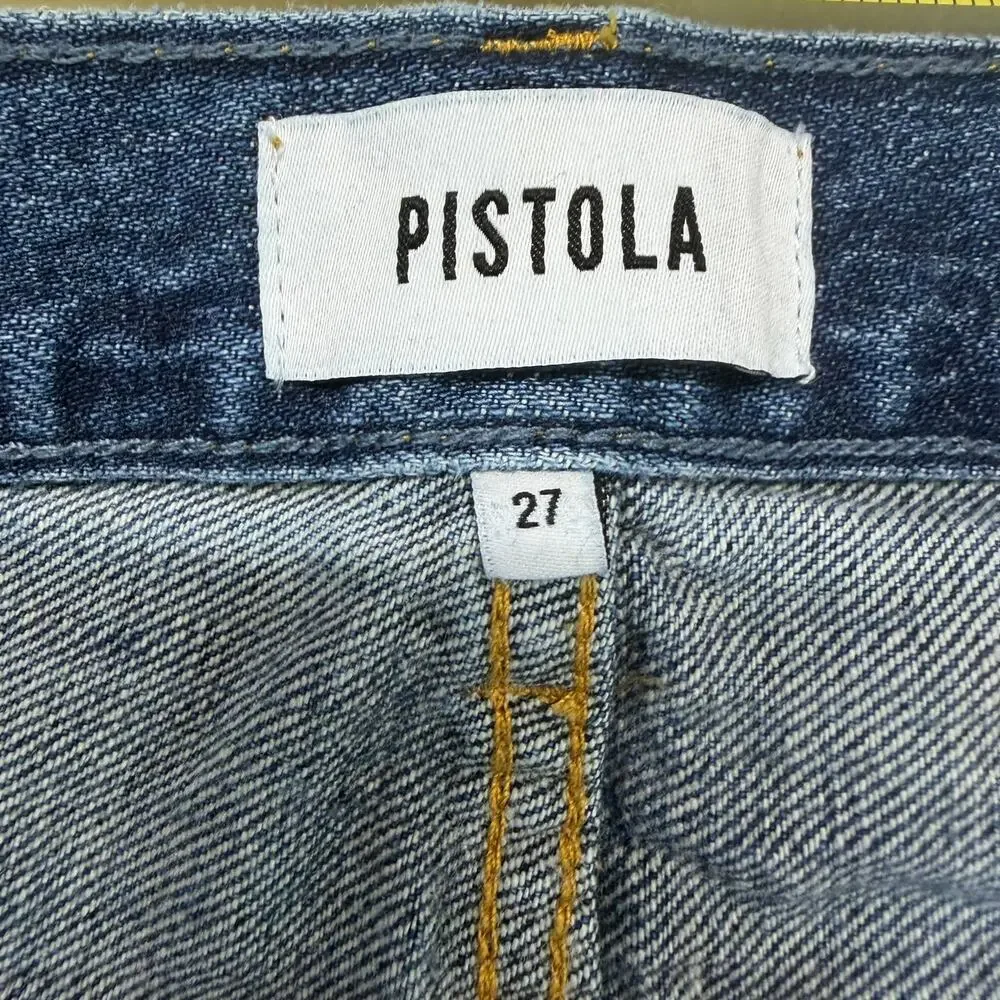 Pistola Women's Button Fly‎ Distressed Straight Leg Blue Denim Jeans Size 27